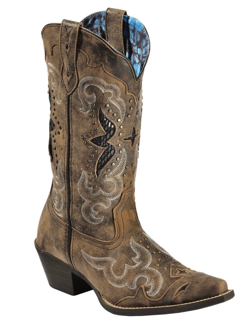 Laredo Lucretia Studded Snake Inlay Western Boots Snip Toe Brown NWT Women’s 9
